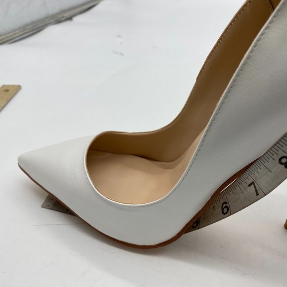FSJ White Formal Pointed Toe High Heel Pumps Evening Dress Shoes - Picture 8 of 9
